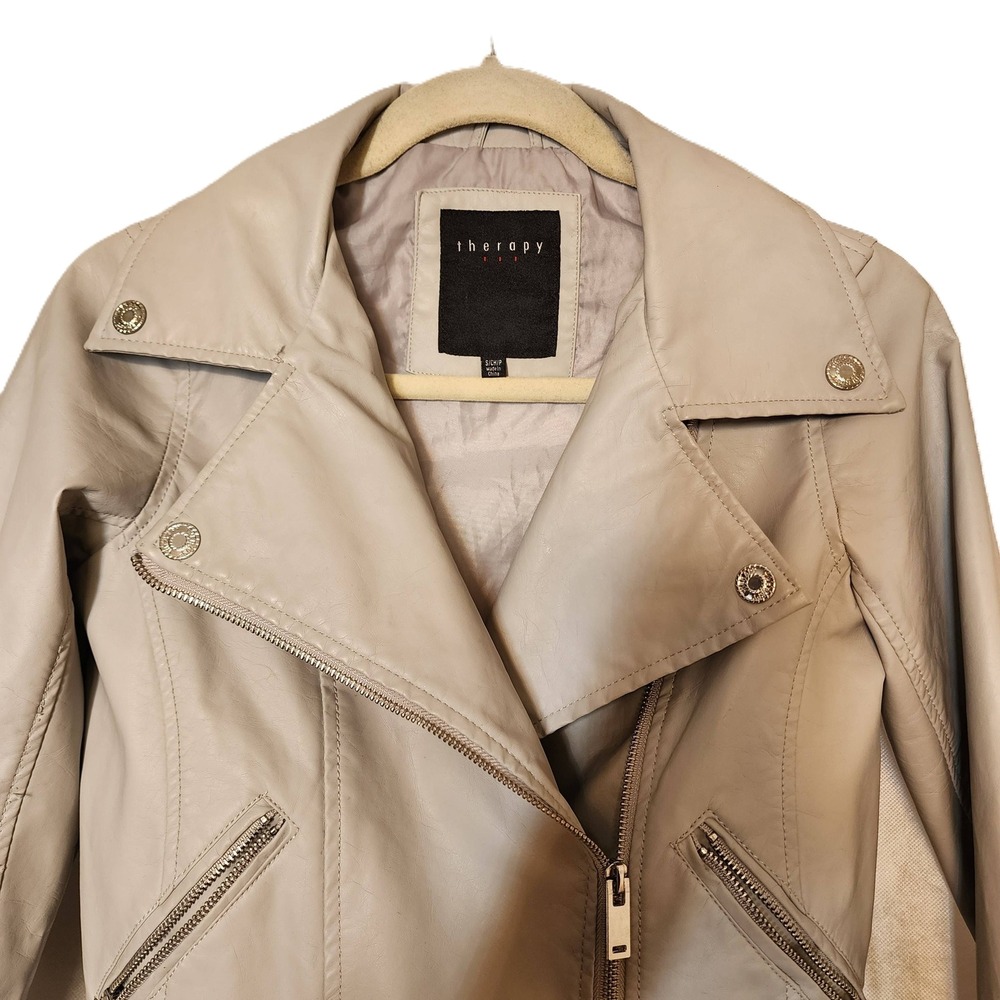 Therapy Grey Asymmetrical Zipper Notched Lapel Biker Jacket Women's Small - Picture 10 of 13